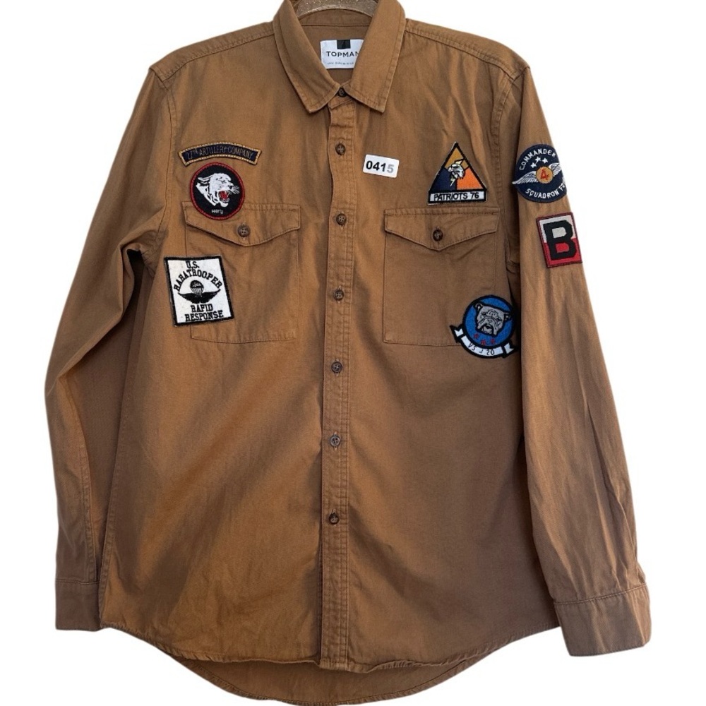 Topman long-sleeve, regular-fit cotton shirt with military-style patches Men’s M